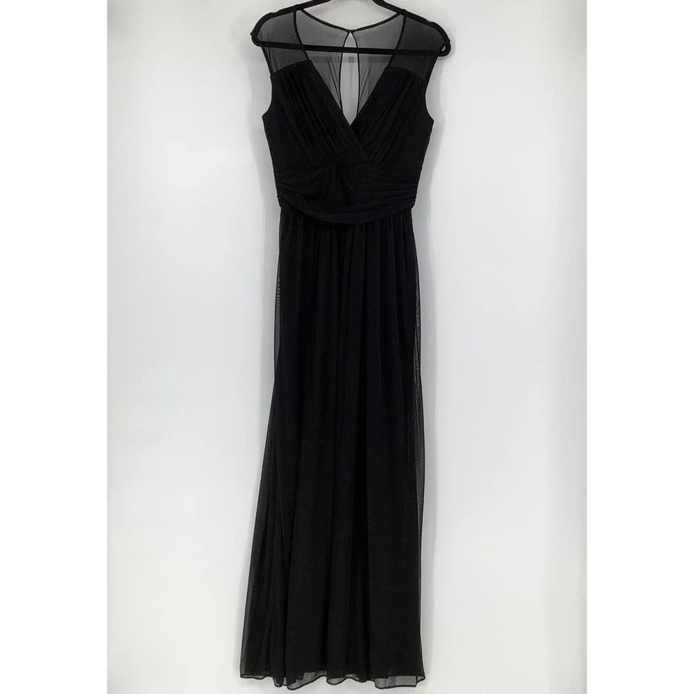 NEW! Alfred Sung Women's 10 Chiffon V-Neck Maxi Black Dress $231 msrp J2-11 - Picture 2 of 9
